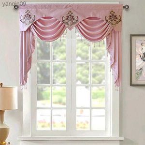 Curtain Luxury Pink Chenille Short Valance Curtain Bead Tassel Waterfall Drapes For Living Room Bedroom Window Curtains Decor Custom HKD230821