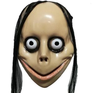 Party Masks Halloween Momo Face Mask Spooky Scary Long Hair Face Costume Horrible Face Cover For Halloween Party Decoration Horror Headgear 230820