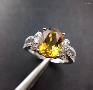 クラスターリングシトリンリングナチュラルリアル925スターリングシルバーファインイエロークリスタルジュエリー手仕事12 12mm