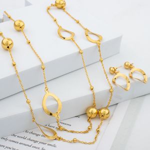 Earrings Necklace Dubai Gold Color Jewelry Set Fashion Long Chain Necklace Stud Earings Set African Bride Jewelry For Women Wedding Party Gifts 230820