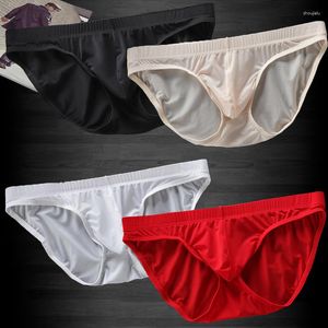 Underpants 4PCS/Lot Ice Silk Seamless Men Underwear Solid Nude Low Rise Brief Comfort Penis Pouch Sissy Lingerie Plus Size Lift Hip Panties