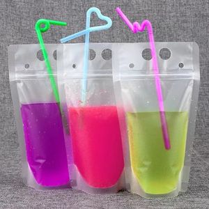 500ml Milk Tea Self Supporting Ziplock Bags Beverage Bag Food Packaging Juice Stand Up Zip Lock Pouches Clear Plastic Bags for Straw
