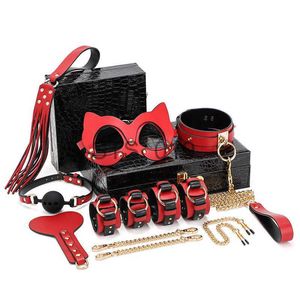 Other Health Beauty Items 8pcs/set Adult Game Props Men Women SM Handcuffs Nipple Clip Whip Spanking Bdsm Bondage Set Toolbox High-end Players x0821 x0821