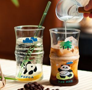 Najnowsze 13,5 uncji Bamboo Panda Glass Słomowa kubka kubka kubka, wiele opcji stylowych, dostosowanie wsparcia dowolnego logo