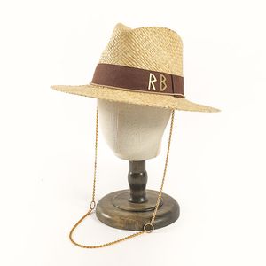 Berets Summer Sunshade Hat Dome French Straw Hat Women's Metal Letter RB Decorative Straw Hat Holiday Sunshade Hat Punk Style Straw Hat 230821