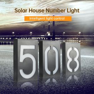 Gartendekorationen Solar LED Light House Number Außendresszeichen wasserdichte Villa -Türplatten Hof Dekor Türplatte Solarhaus Nummer 230818