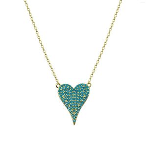 Chains Summer Selling Gold Plated Nano Turquoises Stone Paved Mini Big Heart Pendant Necklace 925 Sterling Silver