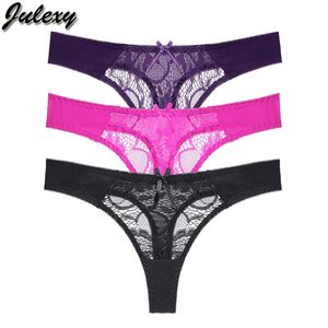 Julexy transparent thongs Hollow out panties for women solid sexy lace underwear women lingerie S M L XL G string191h