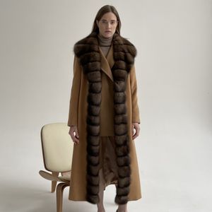 Damen Wolle Mischmantel echte Pelzjacken Winter für Kaschmir 230818