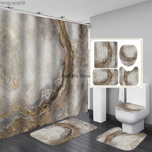 Duschvorhänge weißer Marmor Duschvorhang Luxus Golden Modern mit nicht Slip Teppich Matte Badezimmer Vorhang wasserdichte Polyester Wohnkultur 180x180 R230821