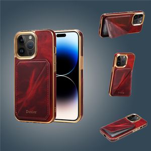 Lüks Kaplama Orijinal Deri Vogue Telefon Kılıfı İPhone 15 14 13 12 12 Pro Max Kıdemli İş Manyetik Görünmez Braket Kart Yuvası Cüzdan Debriyaj Kickstand Arka Kabuk