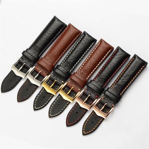 Alk Vintage Cow Leather Watch Band Armband Black Stainless Fashion Buckle Strap Watchband Belt Accessories Brown Gold 20 MM2403