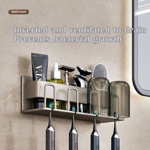 Tandborstehållare Punch Free Wall Mounted Electric Tandborstehållare Tandkräm Skägg Razor Cup Storage Hook Badrumstillbehör Set Organiser 230820