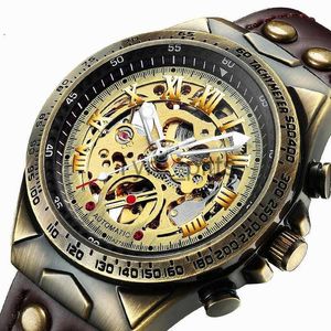 Other wearable devices Vintage Automatic Mechanical Watch for Men with Antique Bronze Exterior and Leather Strap x0821