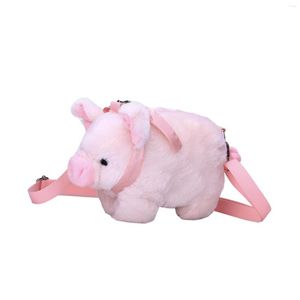 Akşam çantaları pembe piggy crossbody çanta ayarlanabilir omuz askısı karikatür peluş bebek oyuncak fermuar kapanış kadın torbası