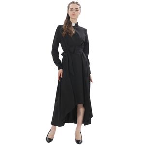 Catholic Church Women Clergy Dress Long Sleeve Loose Elegant Priest Maxi Dresses with Tab Insert Collar and Belts