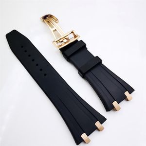 27mm Black Rubber Strap 18mm Rose Gold Steel Strainless Folding Strap for AP Royal Oak 15400 15390 39mm 41mm Models Watch253f