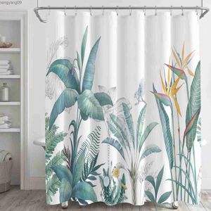 Shower Curtains Watercolor Blue Flower Shower Curtain Small Daisies Bathroom Curtain Elegant Leaf Bathroom Waterproof Fabric Trim With R230821