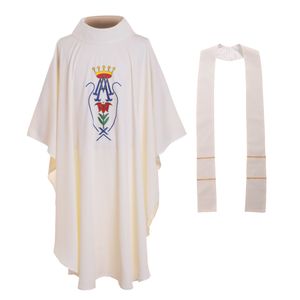 Pastor Chasuble Priest Theme Costume Clergy White Crown Pattern Embroidered Catholic Church Vestments