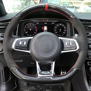 Carbon fiber Black Suede Car Steering Wheel Cover for Volkswagen Golf 7 GTI Golf R MK7 Polo Scirocco 2015 2016239J