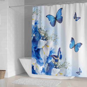 Shower Curtains 3D Butterfly Shower Curtains Set Color Waterproof Fabric Bathroom Curtain Anti-Skid Rugs Toilet Lid Cover Bath Mat Dropshipping R230821