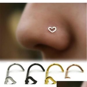 Nose Rings Studs Love Heart Stainless Steel Body Piercing Jewelry Bent Angle Punk For Men Women Wholesale Nveja Drop Delivery Otndo