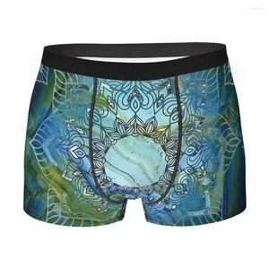 Underpants Schöne Mandala - Indigo Blau und staubige grüne Töne böhmische Atembaumhöfe Männliche Unterwäsche Sexy Shorts Boxer