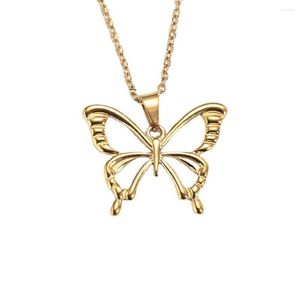 Naszyjniki wiszące biżuterię damską 18 -karatowe złoto plamowane stali nierdzewne naszyjnik motyla