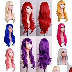 Cosplay Wigs 70Cm Loose Wave Synthetic For Women Wig Blonde Blue Red Pink Grey Purple Hair Human Party Halloween Christmas Gift Drop D Dh9Rk