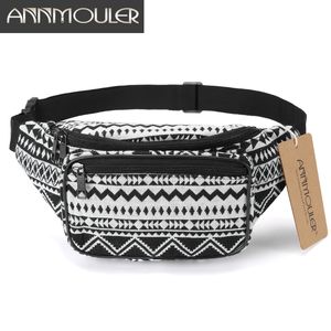 Bel Çantaları Annmoler Moda Kadınlar Paketler 6 Renk Kumaş Fanny Pack Çift fermuarlı Göğüs Çanta Bohem tarzı aşiret telefon Belt 230821