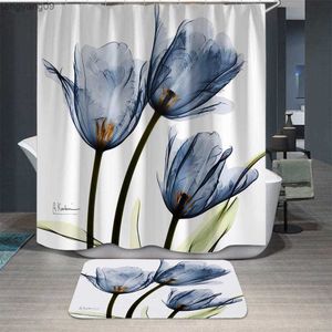 Duschvorhänge Tulp lotus Blumen Bäume Polyester Wasserproff Duschvorhang 3d Polyester Stoff Bad Vorhang mit 12 Haken Tintenmalerei Dekor R230821