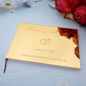 Andra evenemangsfestleveranser Personlig bröllop Custom Signature Guestbook Akryl Mirror Reception Book Engagement Rings Design Scrapbook Favors 230818