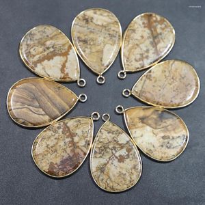 Pendant Necklaces 6pcs/lot 2023 Natural Painted Stone Flat Water Drop Necklace Pendants Fashion Jewelry Making Diy Charms Accessories