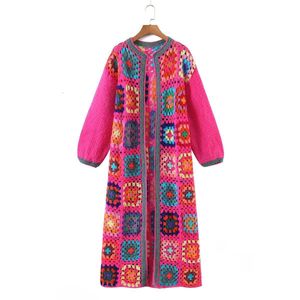 Womens Wool Blends Handmade Sweaters For Woman Grandmas Check Cardigan Coat Vintage Long Sleeve Female Outwear Women Chic Tops 230818