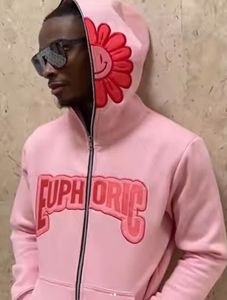 Herrtröjor tröjor harajuku rosa kronblad tryck tröjor full zip hoodie streetwear män jacka y2k kläder lounge wear tracksuit män kläder 230815