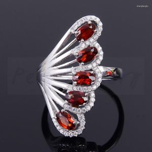 Cluster Rings Natural Garnet Wing Style 925 Sterling Silver Fine Jewelry 4 6mm 0.55ct 5pcs Gemstone #T8061406