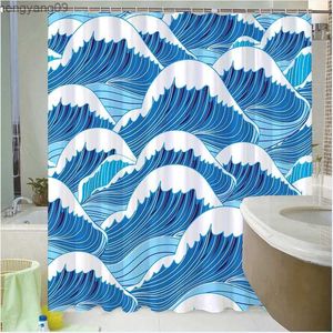 Shower Curtains Marble Striped Shower Curtain Blue Black Simple Design Wave Bathroom Accessories Decorative Waterproof Screen With Hook R230821