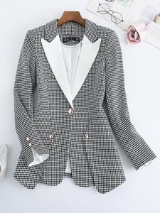 Women's Suits Gray Plaid Office Ladies Blazer Jacket Women Long Sleeve Single Button Female Formal Coat For Autumn Winter