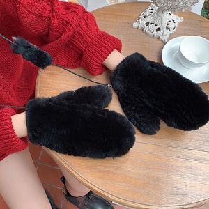 Five Fingers Gloves Winter Women Real Rex Rabbit Fur Knitted Mittens Lady Warm Soft 230818