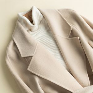 Womens Wool Blends 100% Jackets Roupas de inverno Cashmere Coat Female Outumn Spring Belt Long Belt Abrigos Mujer Invierno LWL1301 230818