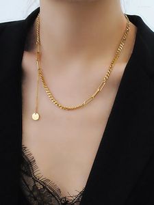 Correntes Titanium com 14k Gold Geo Chain Chain Colar Women Stainent Stone Jewelry Designer T Show Show Runway Vestido Japão Coreano