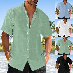 Camicie da uomo a magliette Guayabera Linen Summer Beach Short Collar Short Collar Daily Abbigliamento Daily Abbigliamento Abbigliamento