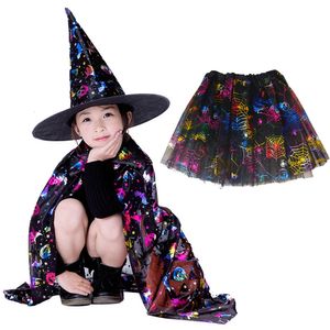 Dziewczyna sukienki maskarada kostium czarodziej czarownicy płaszcza Cape szata z kapeluszem na pokaz show s magiczne różdżki dzieci dzieci Halloween 230821