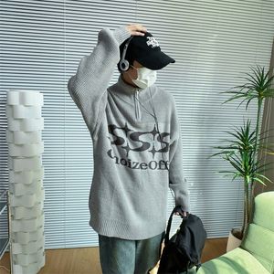 Erkekler Hoodies Sweatshirts Harajuku Retro Moda Bultlenek Yarım Zip Örgü Kazak Külot Erkekler İçin Baggy Sokak Giyim Çift Siyah Gri Jumpers 230821