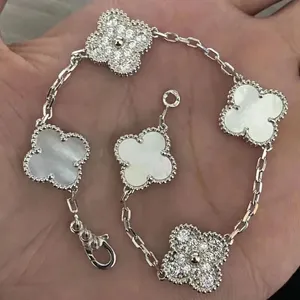 Bracciale quadrifoglio Conchiglia naturale Pietra preziosa vera agata Placcata oro 18 carati designer per donna Qualità T0P altissima qualità contatore Formato europeo regalo argentato 001B