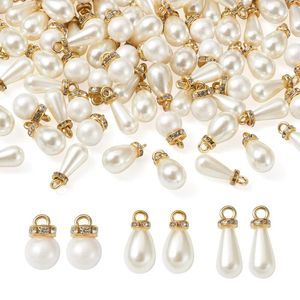 Colares pendentes pandahall 1 caixa branco lágrima pérola acrílica pingentes com achados de latão charme para jóias de pulseira de colar