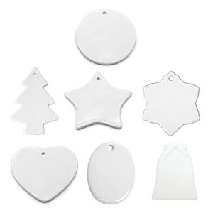 Sublimation 3 Inch Christmas Ceramic Ornaments Pendant Xmas Tree Decor Double Sided Heat Transfer Print with Rope