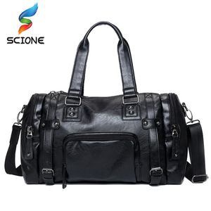 Briefcases Hot Outdoor Waterproof Travel Handbag Sports Gym bags Cow PU Leather Messenger Bags Men Travel Crossbody Shoulder Bag