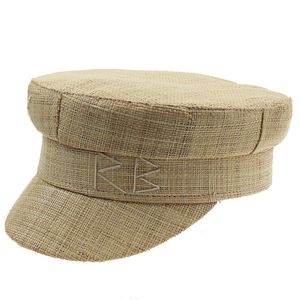 Berets Summer Military Hats for Women Fashion Sailor Hat RB List haftowany szczytowy czapkę przyczynową Raffii Straw Hat Travel Flat Top Cap 230821