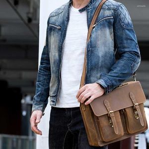 Briefcases Leather Crazy Horse Men Genuine Laptop Bag 's Office Bags For Messenger 9033